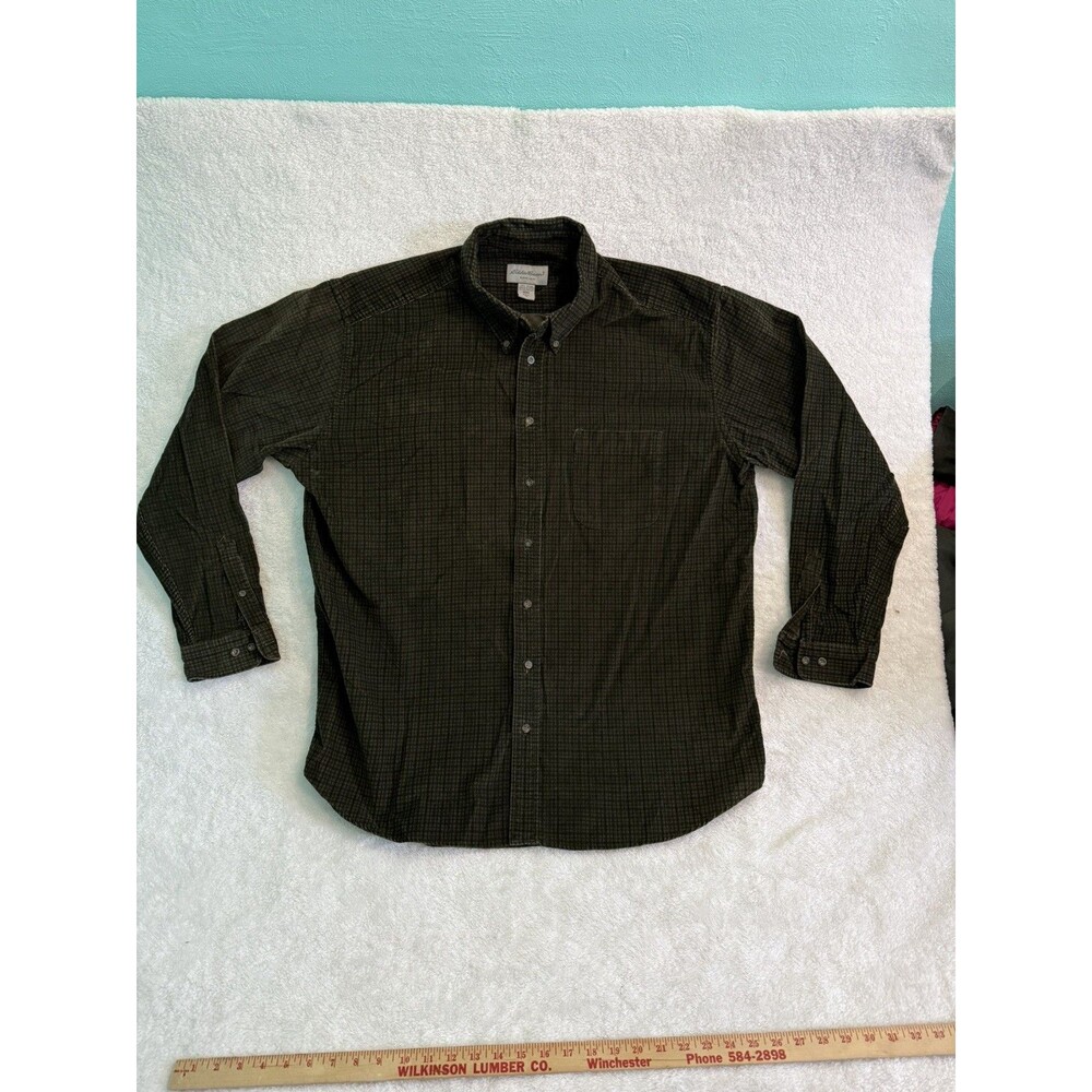 Eddie Bauer Thick Flannel Shirt XLT TALL Green Long Sleeve Pocket Men VTG